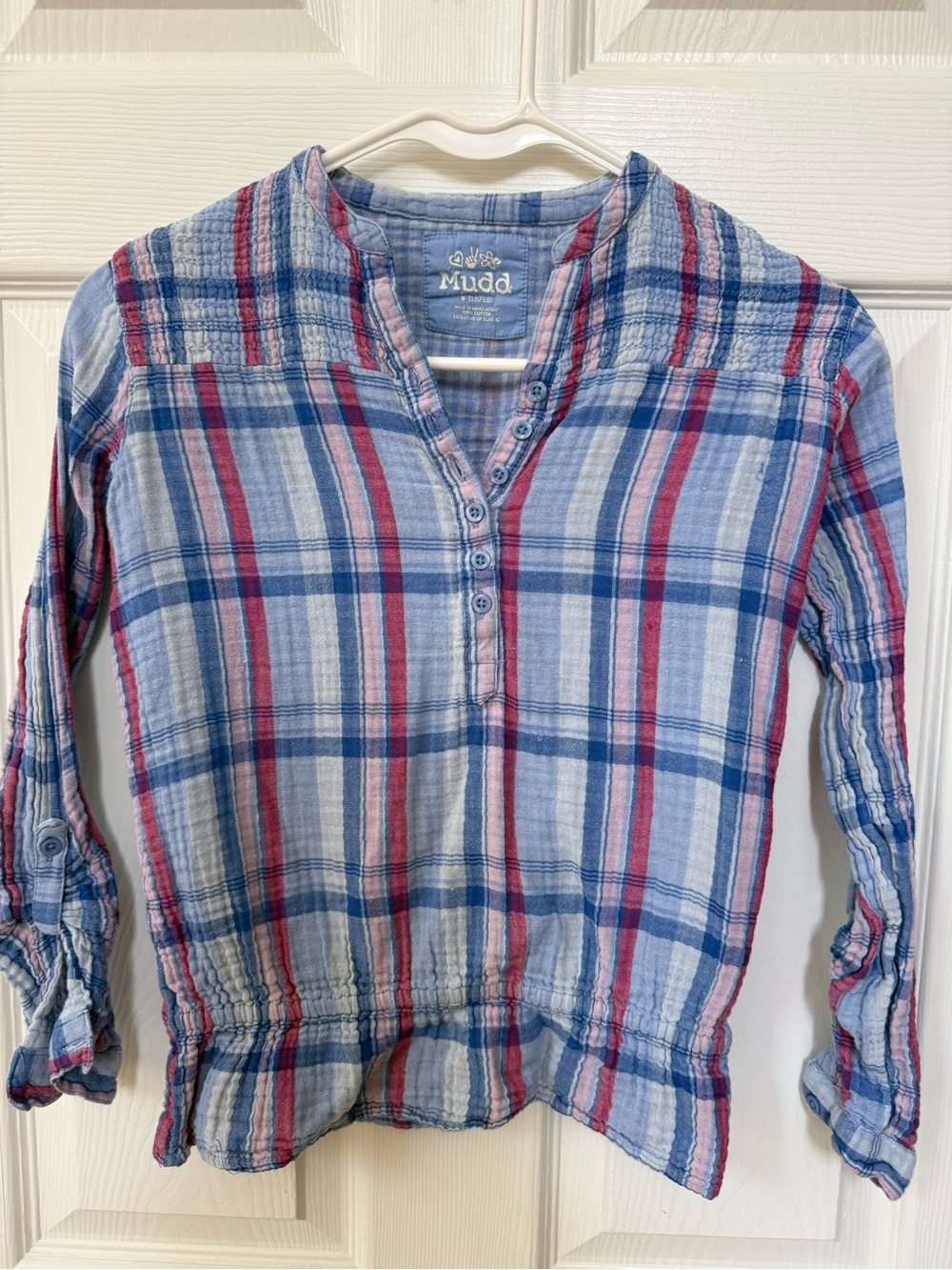Mudd Blue Plaid Girls' Long-Sleeve Top